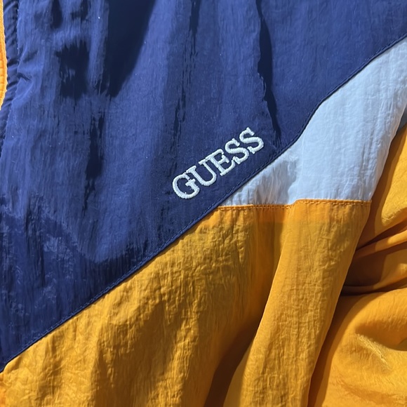 GUESS MUSTARD YELLOW BLUE PUFFER BOMBER SHORT JACKET - Picture 2 of 6